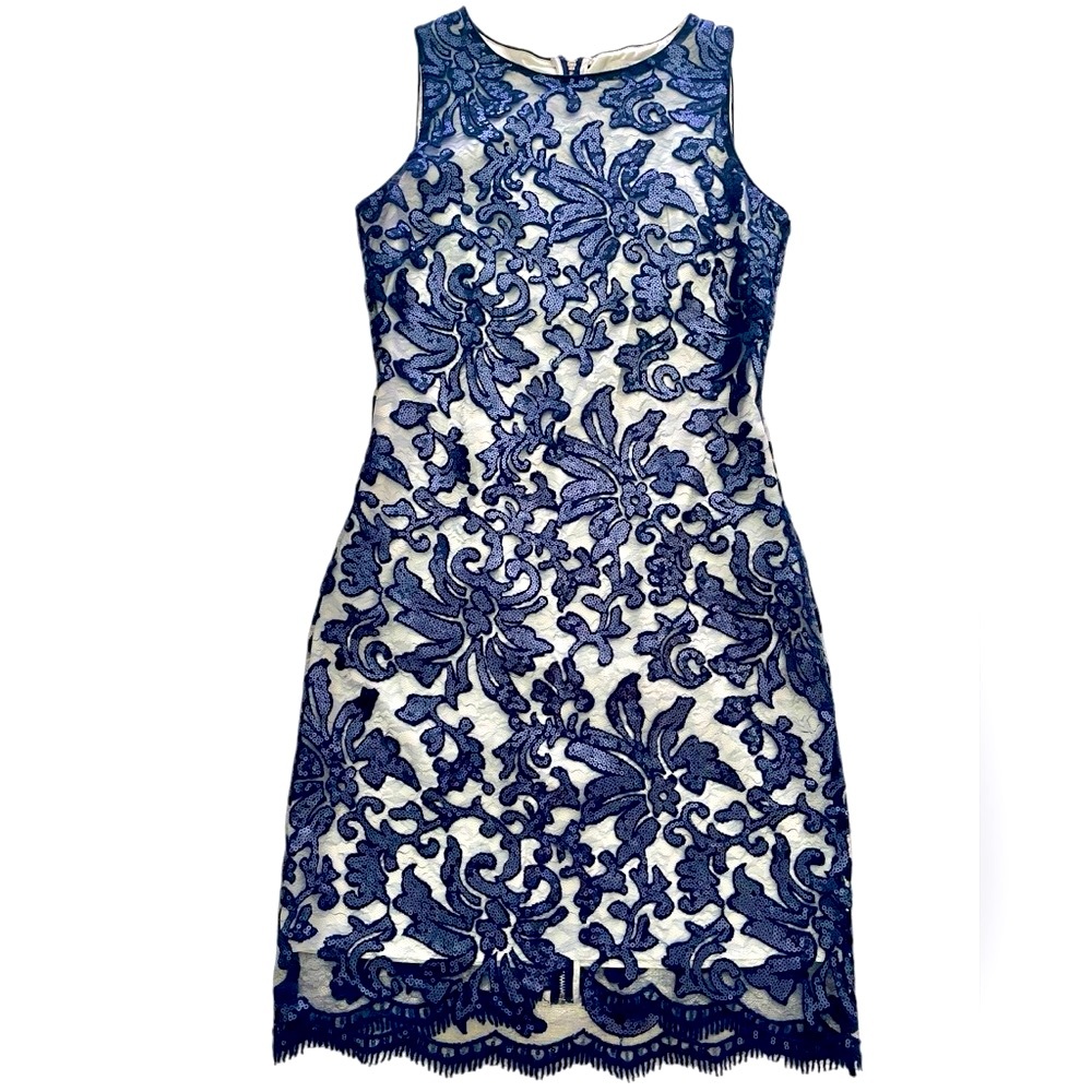 Badgley Mischka Blue and White Sequin Dress Size 8